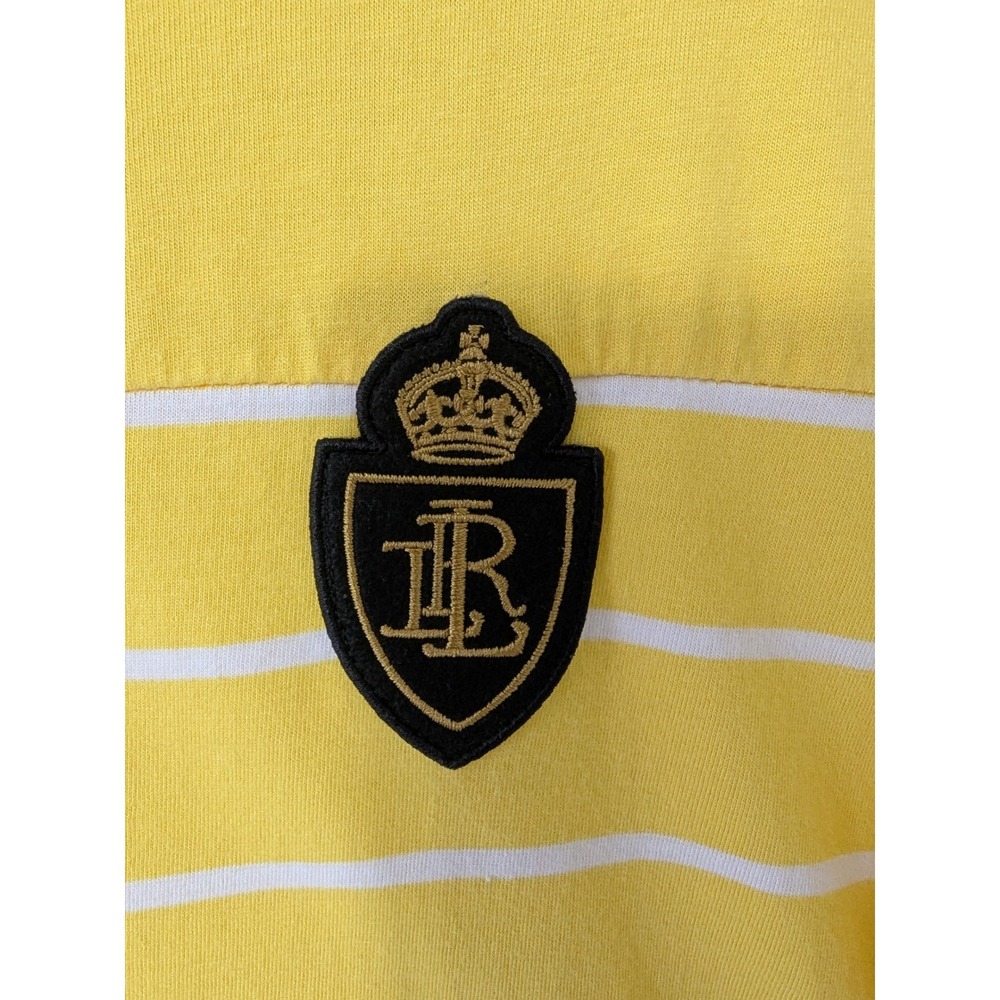 Lauren Ralph Lauren Womens Yellow White Striped Preppy Top with Crest Size L - Picture 2 of 10